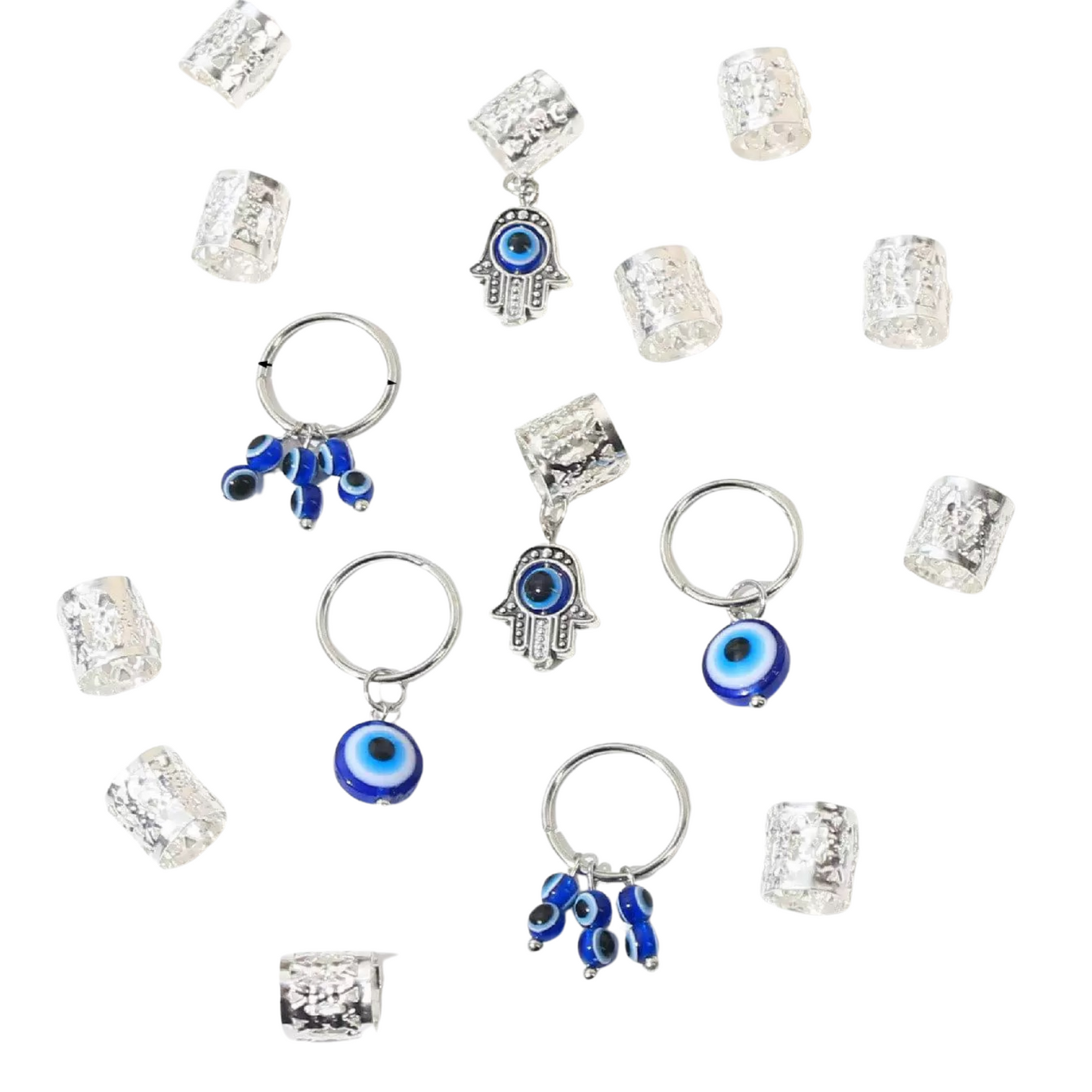Silver Evil Eye & Hamsa Hair Jewelry (Gold & Silver) | Spiritual Hair Charms for Braids & Locs | Avantaras