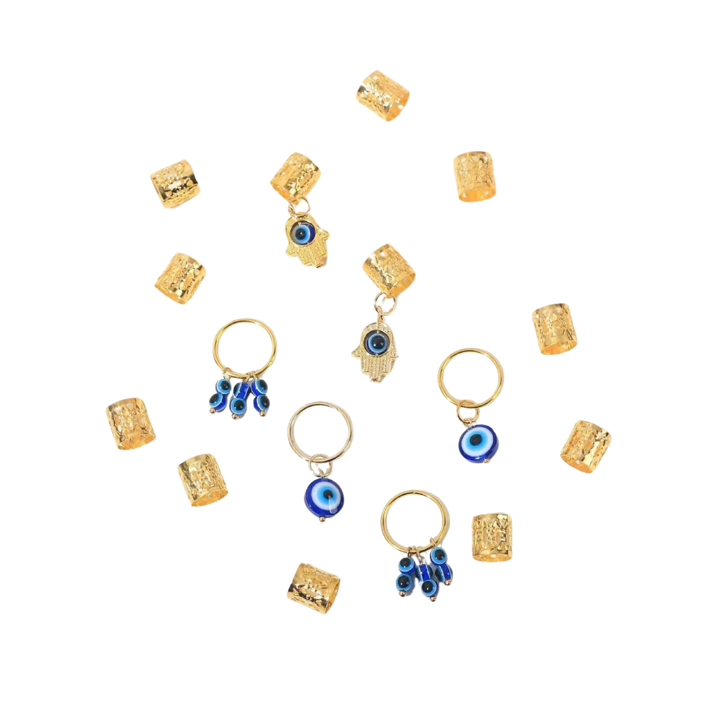 Gold Evil Eye & Hamsa Hair Jewelry (Gold & Silver) | Spiritual Hair Charms for Braids & Locs | Avantaras