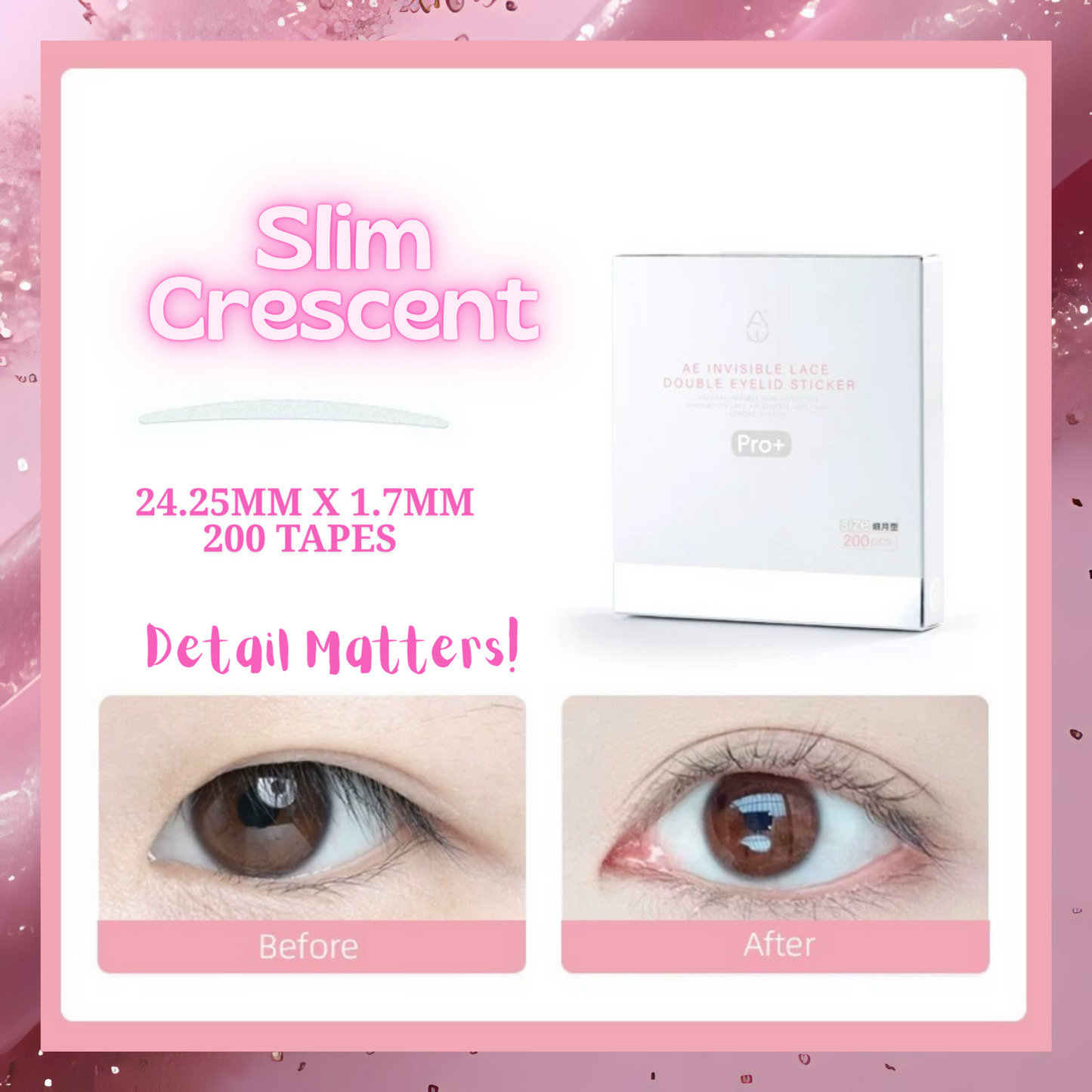 ˚₊‧ Slim Crescent ‧₊˚ ༻✧ Magical Invisible Eyelid Tape ✧༺ The Natural Crease PRO+ 𝓒𝓮𝓵𝓮𝓫𝓻𝓲𝓽𝔂 𝓣𝓸𝓹 𝓢𝓮𝓬𝓻𝓮𝓽 8 Shapes to Choose From