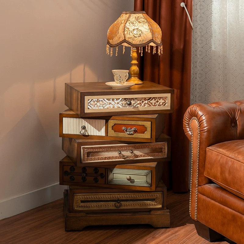 NEW IN STORE! Mid-Century Modern Revolving Drawers Solid Wood Side Table & Nightstand | Walnut & Antique White