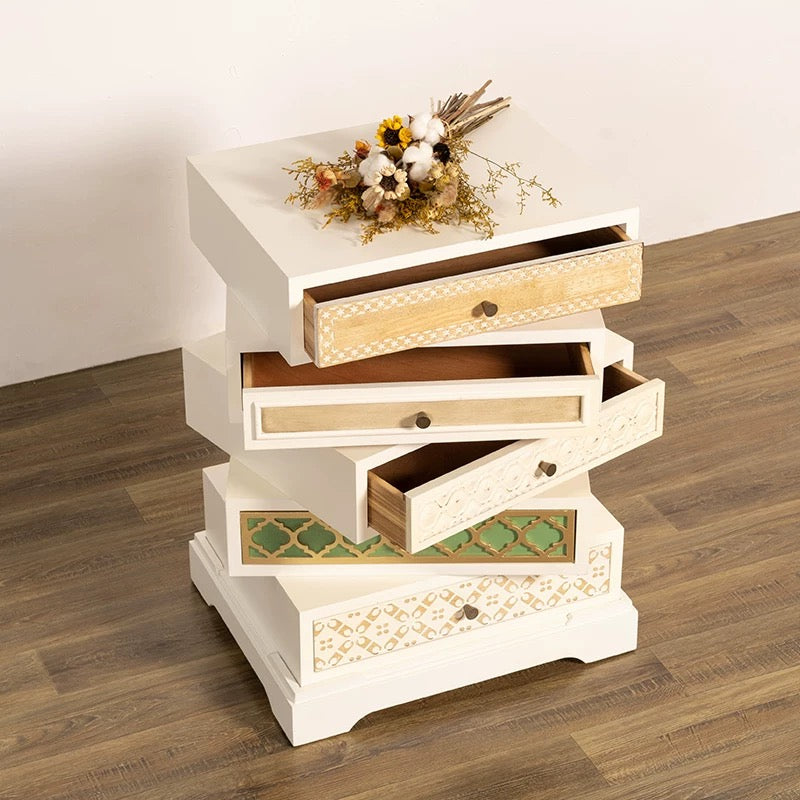NEW IN STORE! Mid-Century Modern Revolving Drawers Solid Wood Side Table & Nightstand | Walnut & Antique White