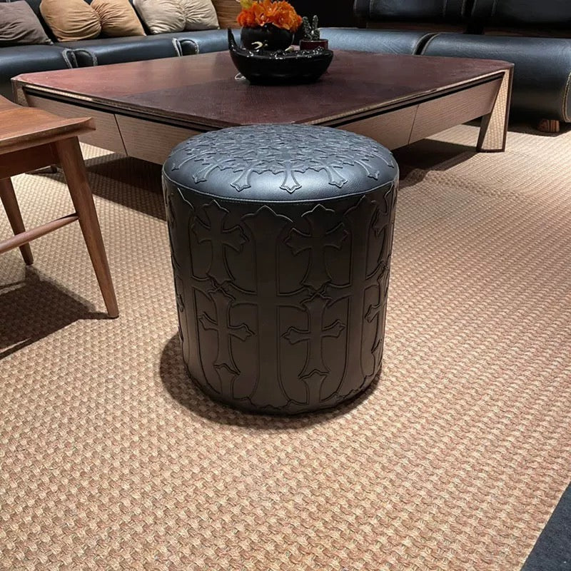 all black matte chrome cross ottomon stool for furniture showroom.