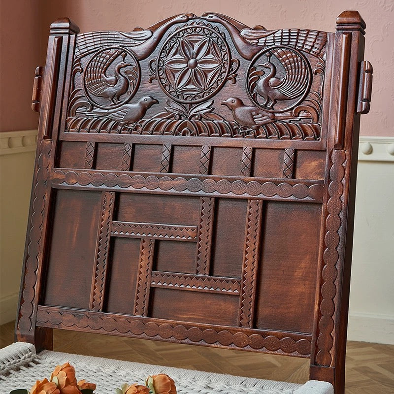 Artisan Hand-Carved Pida Chair | Solid Birch Wood & Woven Rope Bohemian Accent Chair