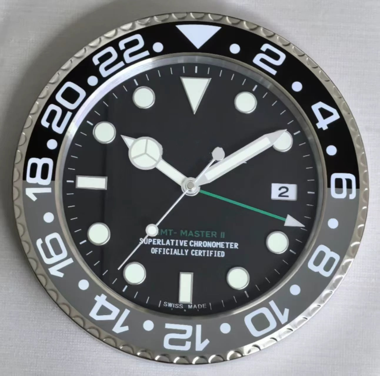 Rolex Style Wall Clock | Homage to Submariner, Daytona & GMT | Silent Sweep, Luminous