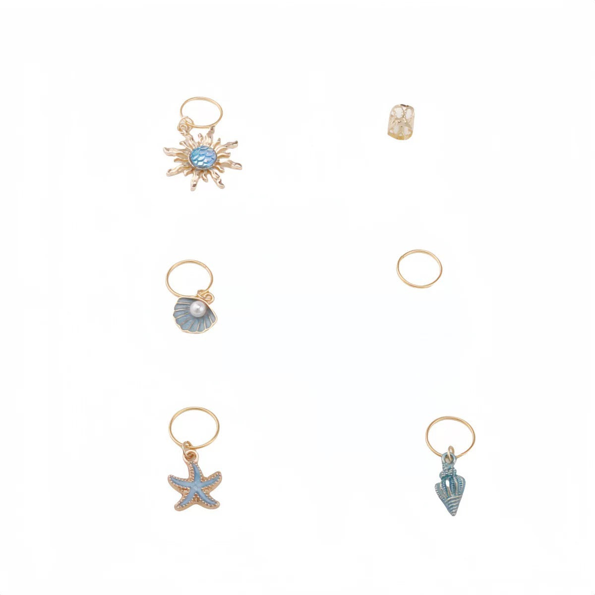 Golden Ocean Hair Jewelry Set (45pcs) | Sun & Starfish Charms for Braids, Locs & Festivals
