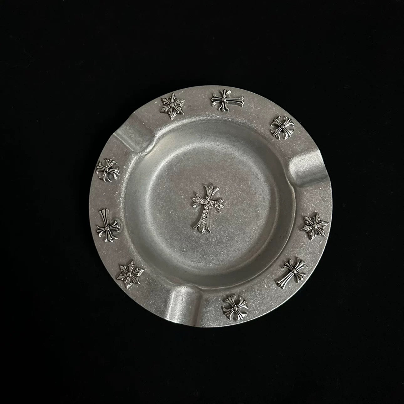 Pave Cross (Multi-Cross Rim) Chrome Cross Ashtray | Jewelry Tray | Trinket Dish | Avantaras