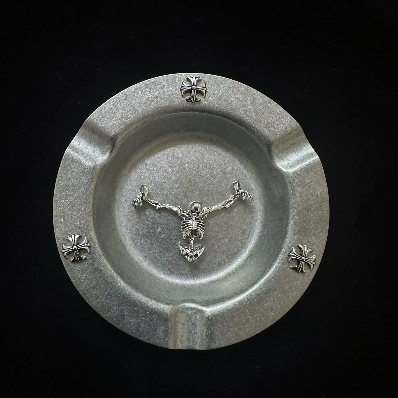 Crucifix Skeleton Chrome Cross Ashtray | Jewelry Tray | Trinket Dish | Avantaras