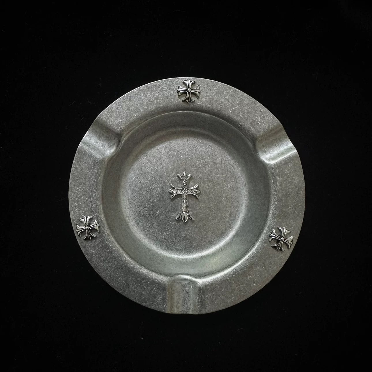 Pave Cross (Simple Rim) Chrome Cross Ashtray | Jewelry Tray | Trinket Dish | Avantaras