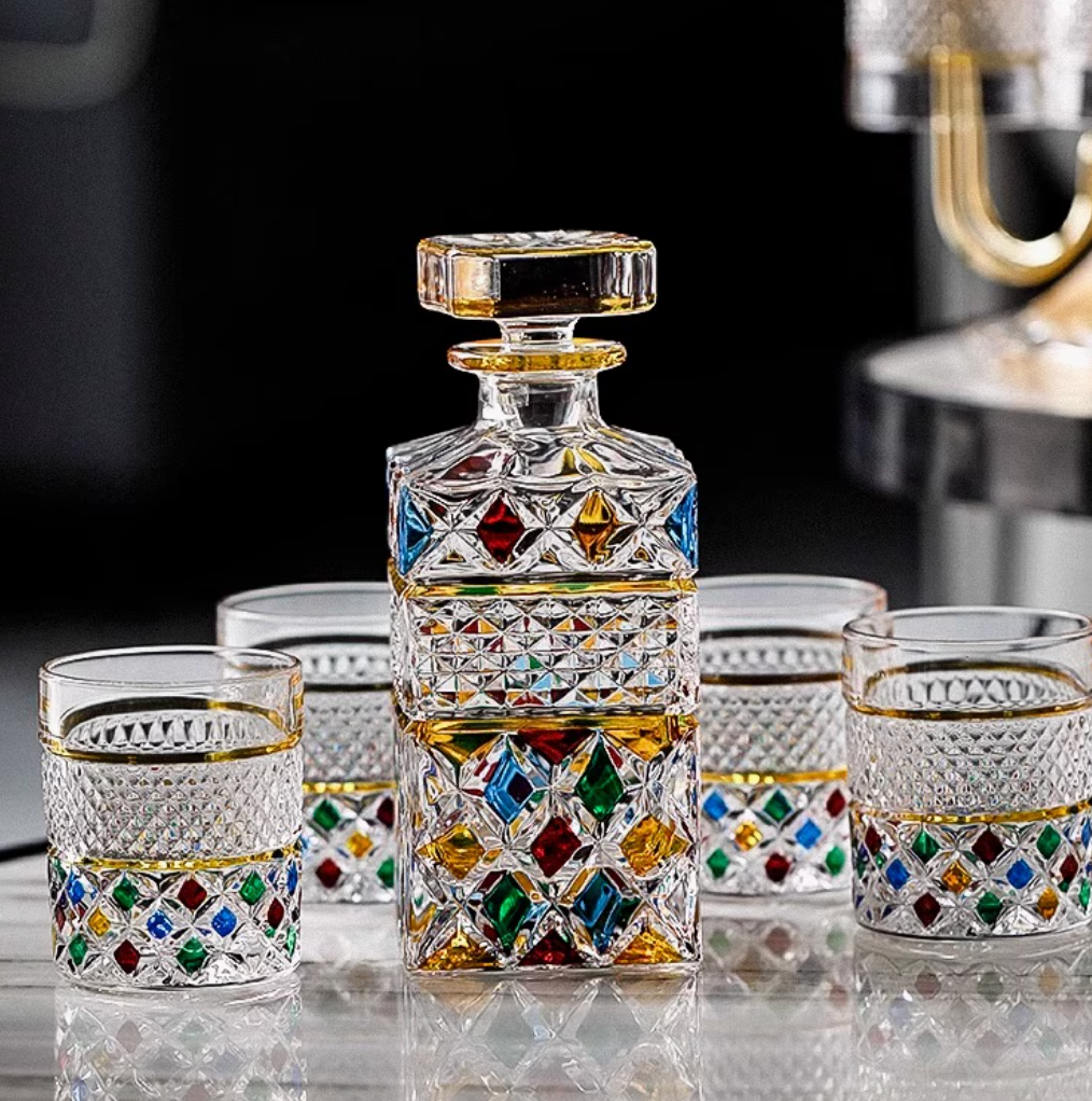 European Crystal Decanter Set | Lucentis & Stained Glass