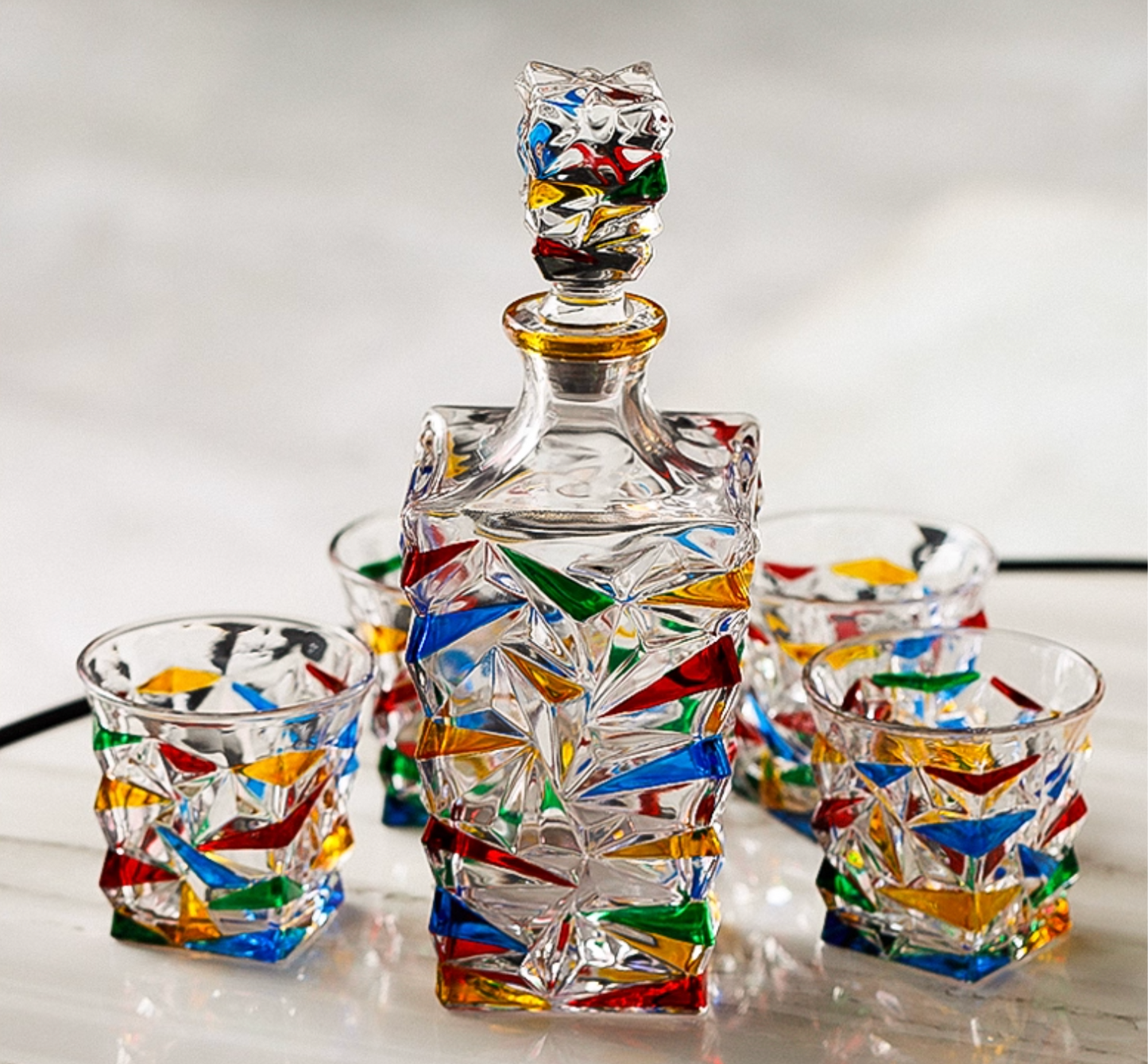 European Crystal Decanter Set | Lucentis & Stained Glass