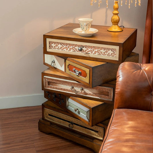 NEW IN STORE! Mid-Century Modern Revolving Drawers Solid Wood Side Table & Nightstand | Walnut & Antique White