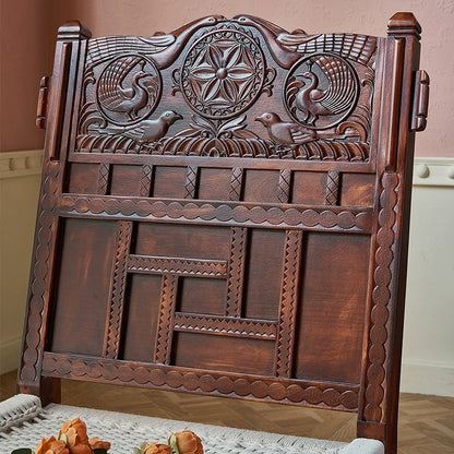Artisan Hand-Carved Pida Chair | Solid Birch Wood & Woven Rope Bohemian Accent Chair
