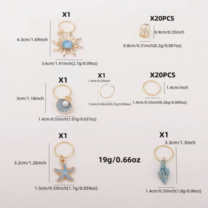 Golden Ocean Hair Jewelry Set (45pcs) | Sun & Starfish Charms for Braids, Locs & Festivals