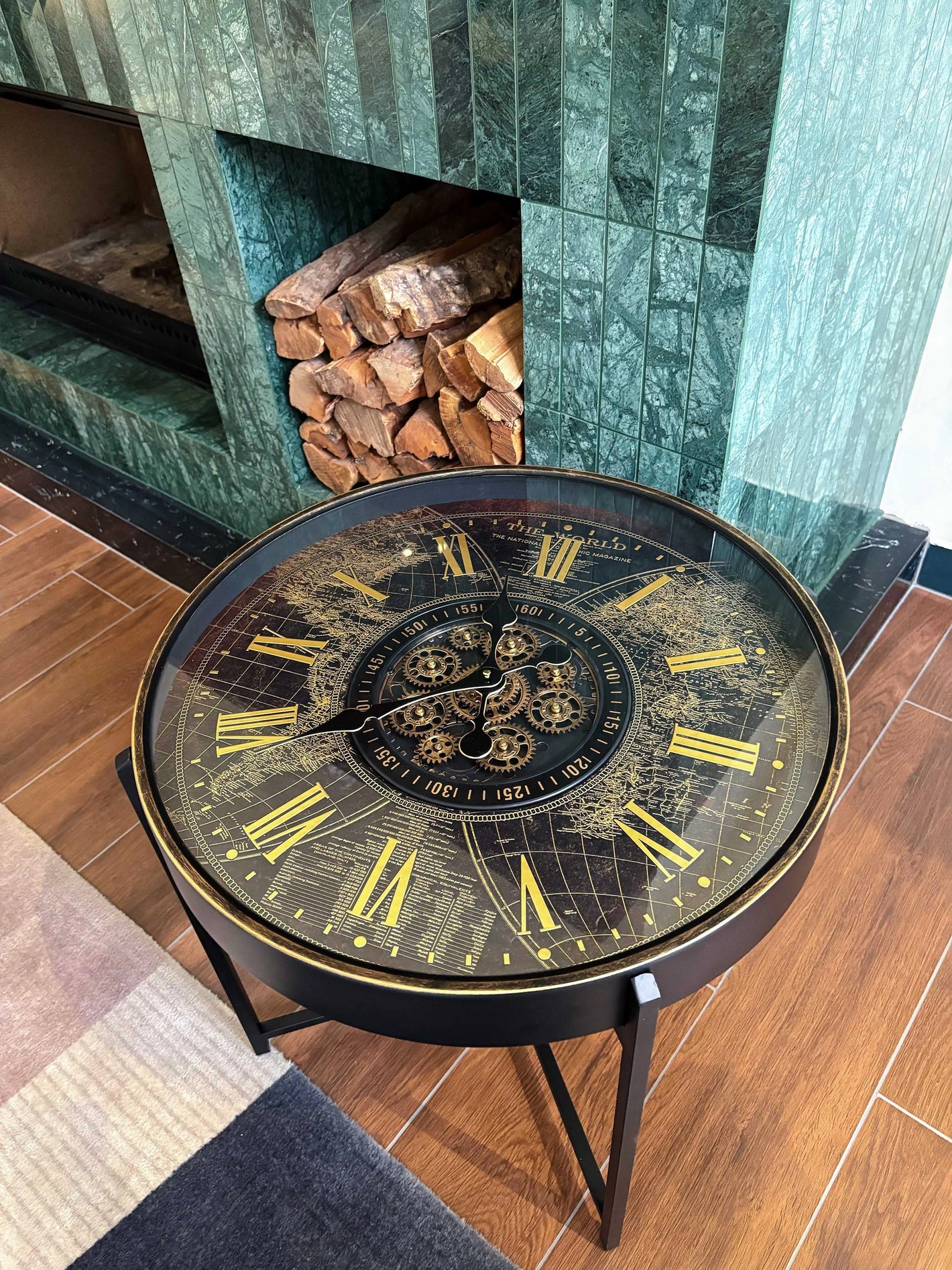 Gilded Roman Industrial The Chronos Table | A Kinetic Masterpiece of Moving Gears
