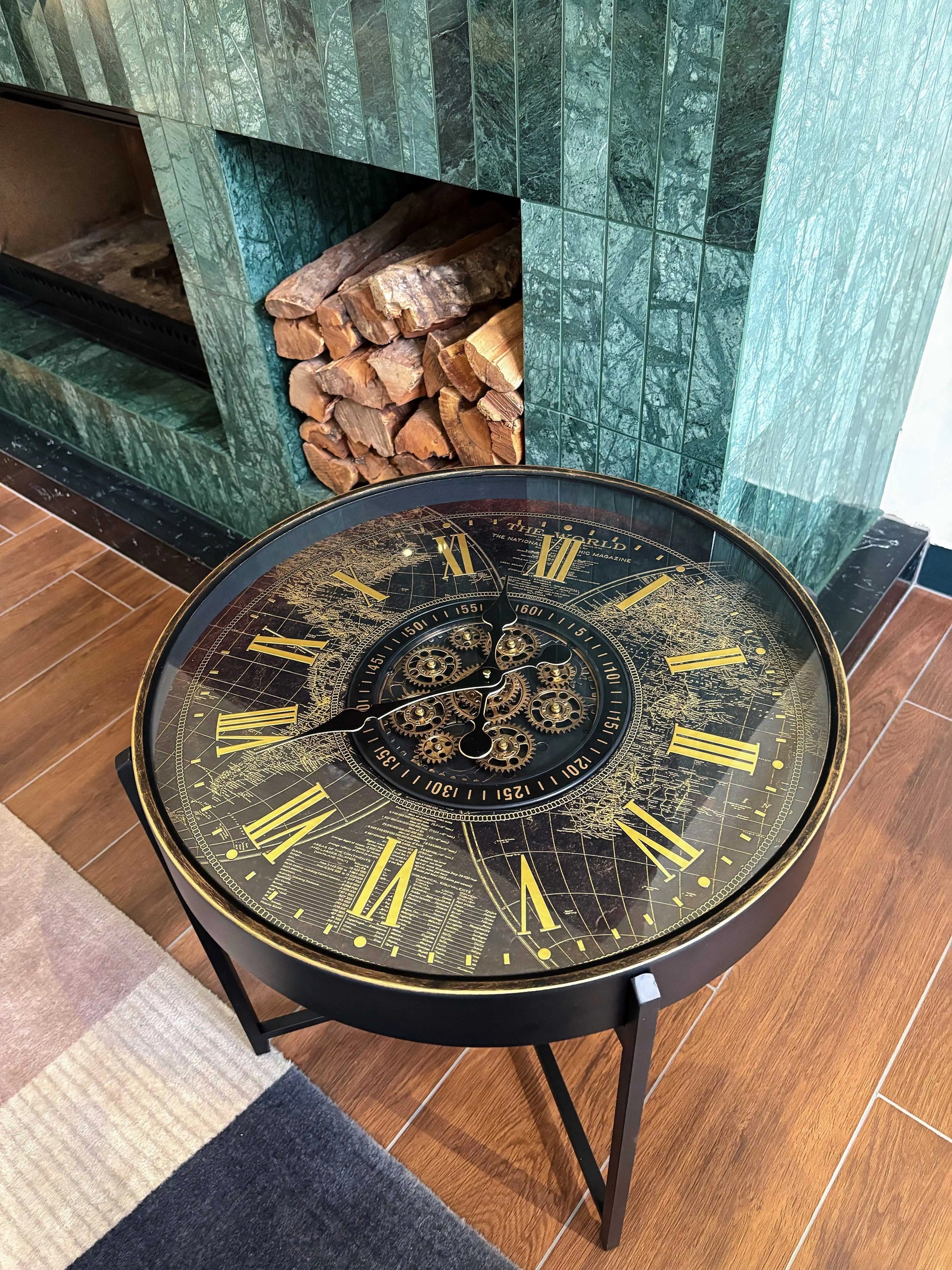 Gilded Roman Industrial The Chronos Table | A Kinetic Masterpiece of Moving Gears