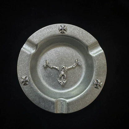 Crucifix Skeleton Chrome Cross Ashtray | Jewelry Tray | Trinket Dish | Avantaras