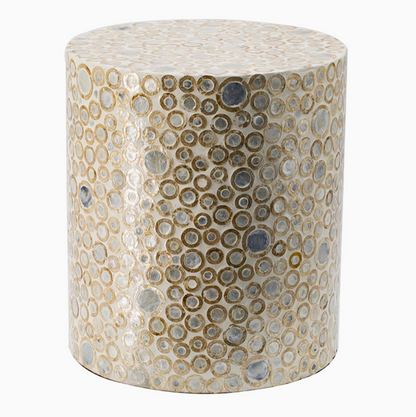 Handmade Seashell Mosaic Inlaid Accent Side Table - Stool, Nightstand, Sofa End Table | Mother-of-Pearl Mosaic Decor