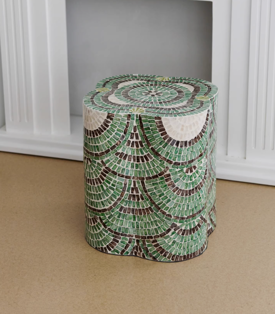 Handmade Seashell Mosaic Inlaid Accent Side Table - Stool, Nightstand, Sofa End Table | Mother-of-Pearl Mosaic Decor